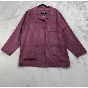 FU DA New York Jacket Womens Size L Purple Sueded Polyester Button Up Lined